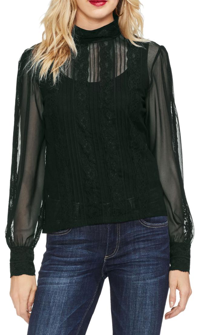 Women's Vince Camuto Lace & Chiffon Top - Black