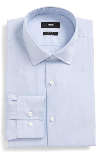 Men's Boss Jenno Slim Fit Easy Iron Stripe Dress Shirt .5 - Blue