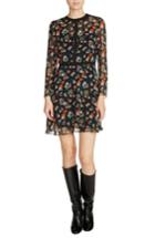 Women's Maje Rib Trim Floral Chiffon Dress - Black