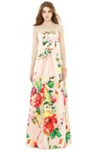 Women's Alfred Sung Watercolor Floral Strapless Sateen A-line Gown - Coral