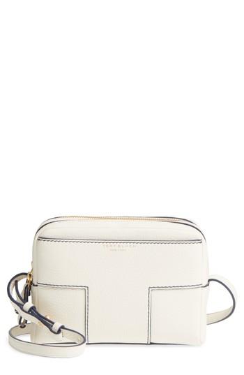 Tory Burch Block-t Double Zip Leather Crossbody Bag - White