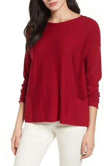 Women's Eileen Fisher Bateau Neck Merino Boxy Top, Size - Red