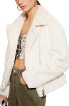 Women's Topshop Lily Faux Fur Biker Jacket Us (fits Like 0) - Ivory