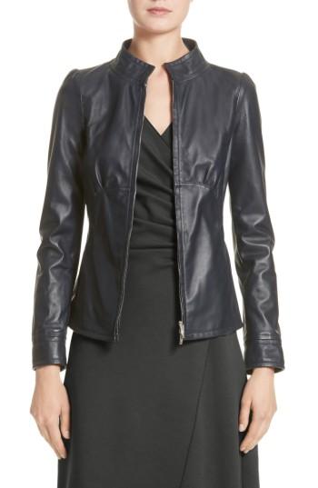 Women's Armani Collezioni Seamed Leather Jacket - Blue