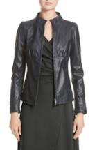 Women's Armani Collezioni Seamed Leather Jacket - Blue