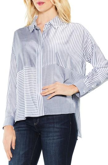 Women's Two By Vince Camuto Mix Stripe Button Down Shirt, Size - Blue