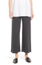 Petite Women's Eileen Fisher Wool Jersey Wide Leg Ankle Pants P - Black