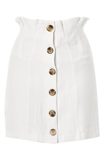 Women's Topshop Paperbag Waist Button Front Skirt Us (fits Like 0) - Ivory