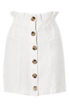 Women's Topshop Paperbag Waist Button Front Skirt Us (fits Like 0) - Ivory