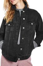 Women's Topshop Oversize Denim Jacket Us (fits Like 6-8) - Black