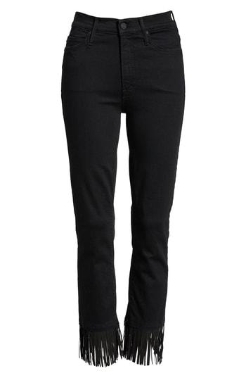 Women's Mother The Rascal High Waist Fringe Hem Jeans - Black