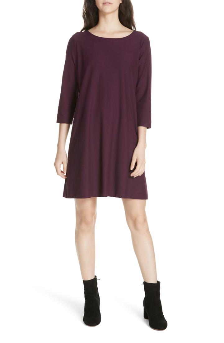 Women's Eileen Fisher Scoop Neck Knee Length Shift Dress, Size - Purple