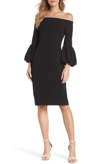 Women's Eliza J Off The Shoulder Bell Sleeve Scuba Crepe Dress - Black