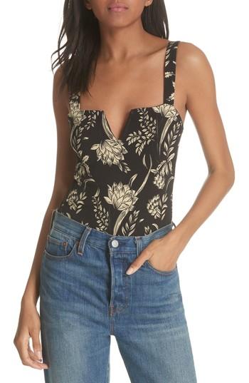 Women's Free People Pippa Print V-wire Thong Bodysuit - Black