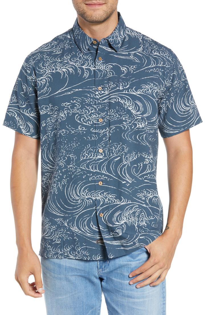 Men's Quiksilver Waterman Collection Wind & Waves Fit Sport Shirt, Size Large - Blue