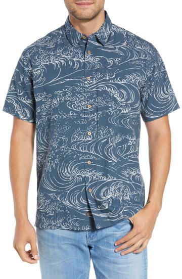 Men's Quiksilver Waterman Collection Wind & Waves Fit Sport Shirt, Size Large - Blue