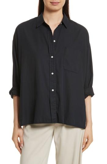 Women's Vince Single Pocket Cotton & Silk Shirt - Blue