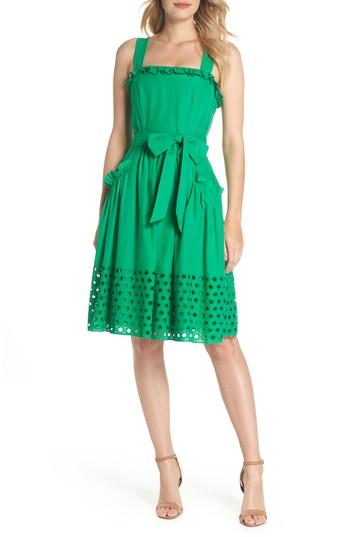 Women's Vince Camuto Eyelet Hem Fit & Flare Sundress - Green