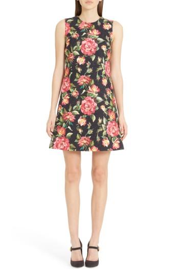 Women's Dolce & Gabbana Rose Print Brocade A-line Dress