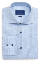 Men's David Donahue Check Pattern Trim Fit Dress Shirt - 32/33 - Blue