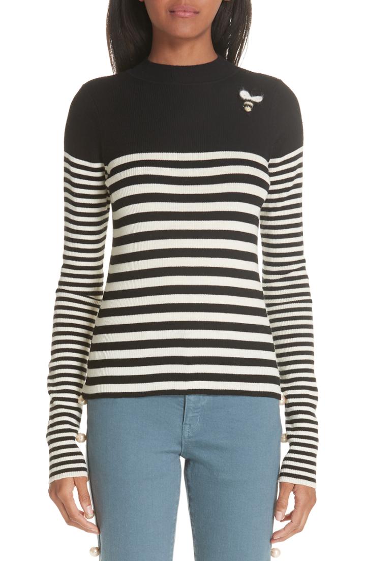 Women's Tu Es Mon Tresor Stripe Sweater Us / 40 Fr - Black