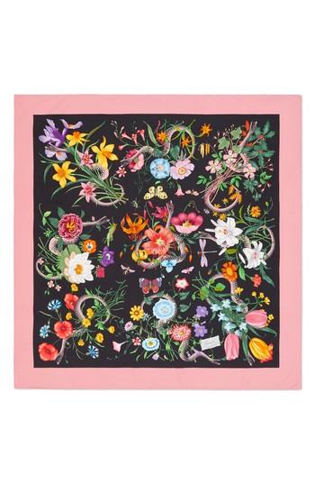 Women's Gucci Flora Snake Foulard Silk Twill Scarf, Size - Black