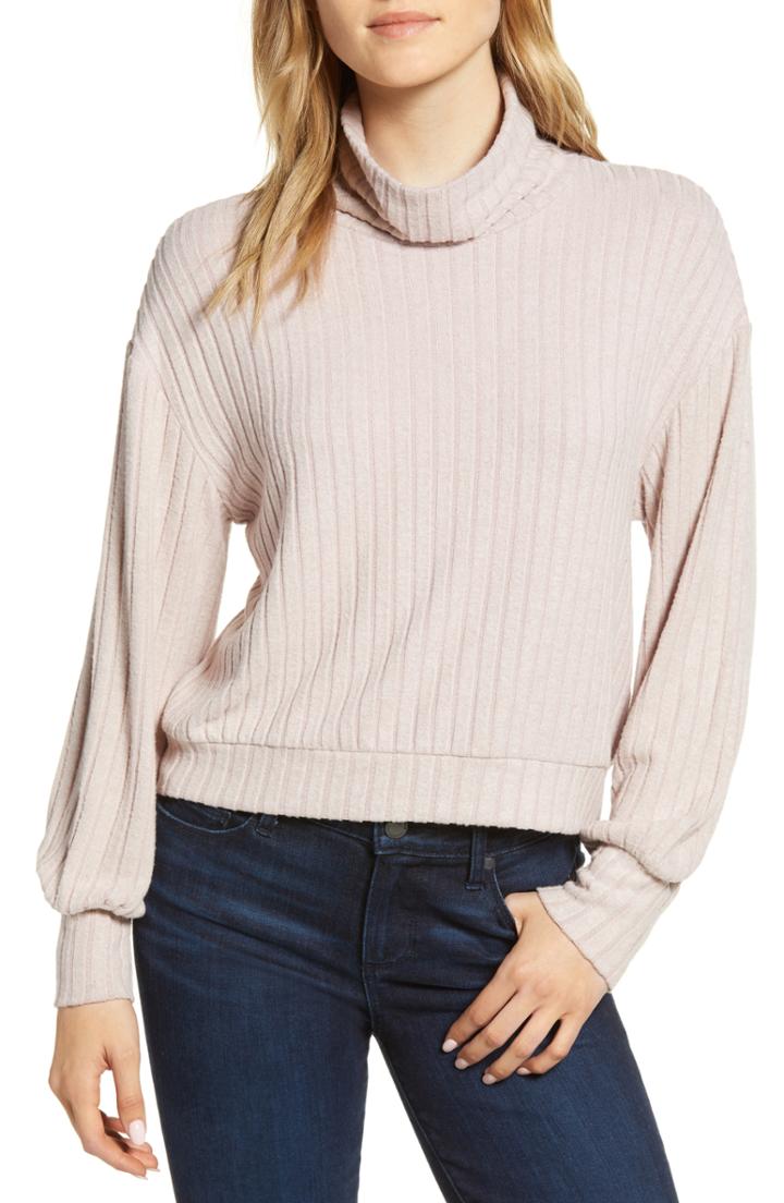 Women's 1.state Mock Neck Cozy Crop Top, Size - Pink