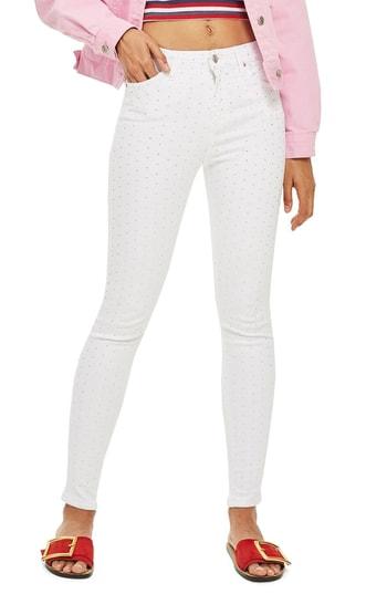 Women's Topshop Jamie Diamante Skinny Jeans W X 30l (fits Like 24w) - White