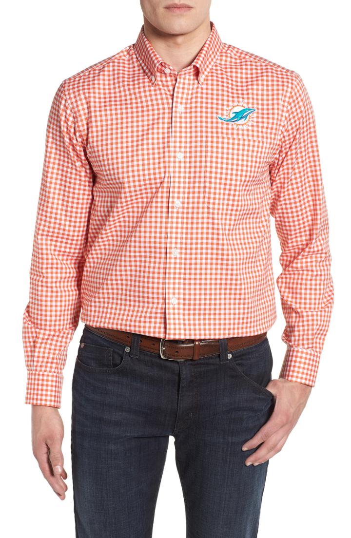 Men's Cutter & Buck Miami Dolphins - League Regular Fit Sport Shirt, Size - Orange