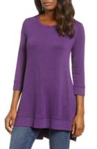 Women's Caslon Three Quarter Sleeve Side Slit Tunic, Size - Purple