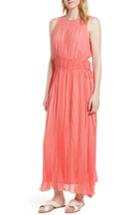 Women's Lewit Pleated Crinkle Silk Maxi Dress - Coral