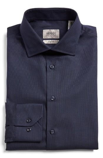 Men's Armani Collezioni Tonal Stripe Trim Fit Dress Shirt