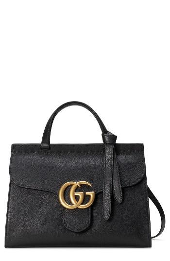 Gucci Gg Marmont Top Handle Leather Satchel - Black