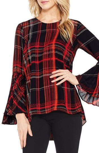 Women's Vince Camuto Estate Plaid Bell Sleeve Blouse - Black