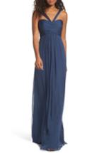 Women's Amsale Corbin Crinkled Chiffon Empire Gown - Blue