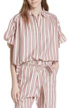 Women's The Great. Flutter Sleeve Stripe Shirt - Pink