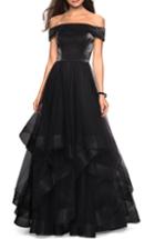 Women's La Femme Off The Shoulder Evening Dress - Black