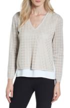 Women's Ming Wang V-neck Windowpane Sweater - Beige