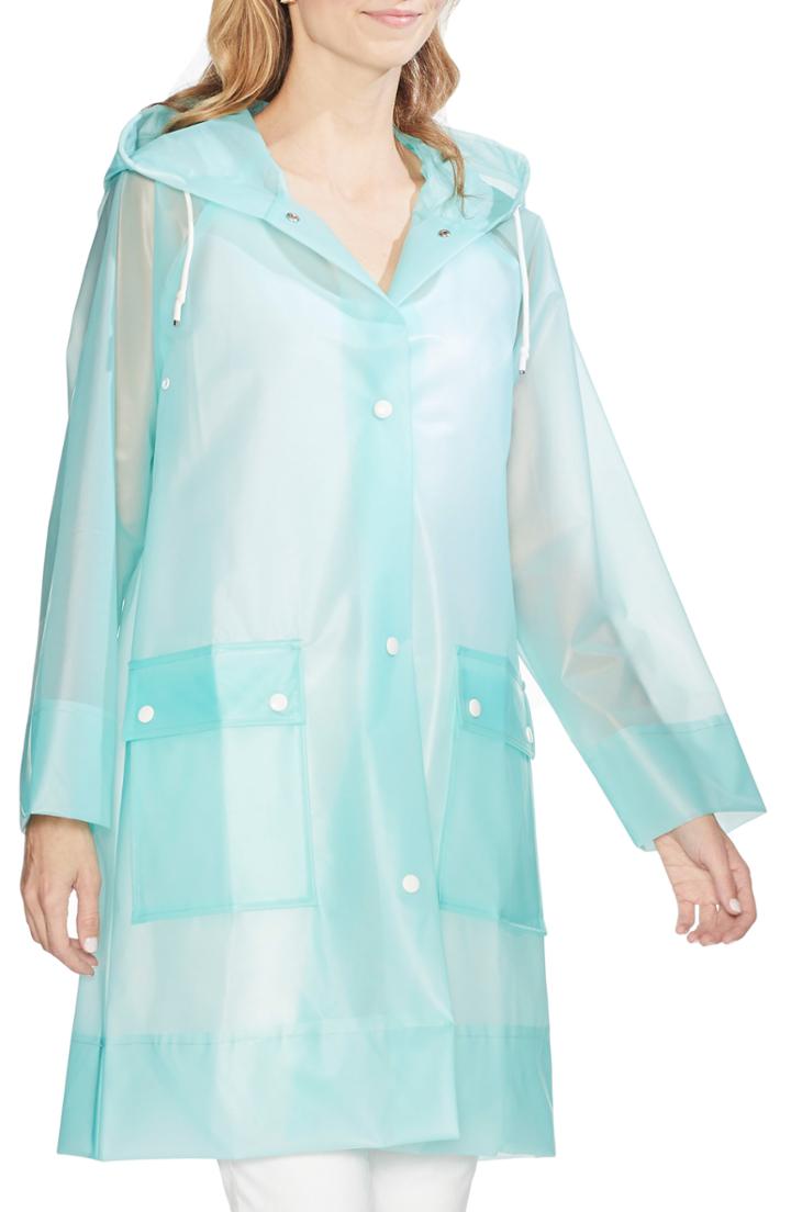 Women's Vince Camuto Transparent Hooded Rain Jacket - Blue