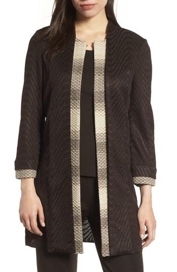 Women's Ming Wang Long Jacquard Knit Jacket - Brown