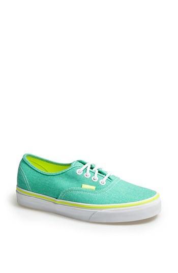 Vans 'authentic' Washed Twill Sneaker (women) Womens Aqua Green/ Neon Yellow