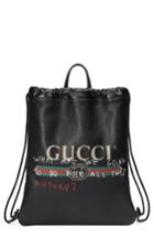 Men's Gucci Drawstring Leather Backpack - Black