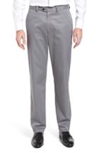 Men's Nordstrom Men's Shop Smartcare(tm) Classic Supima Cotton Flat Front Trousers X 34 - Grey (online Only)