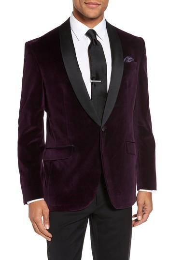 Men's Ted Baker London Josh Trim Fit Velvet Dinner Jacket R - Purple