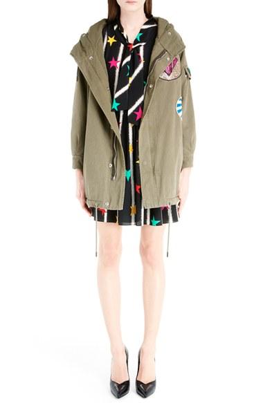 Women's Saint Laurent Patch Detail Twill Military Parka