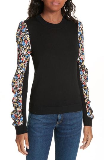 Women's Veronica Beard Adler Stretch Silk Sleeve Merino Wool Sweater - Black