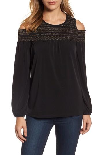 Women's Michael Michael Kors Metallic Smocked Yoke Top - Black