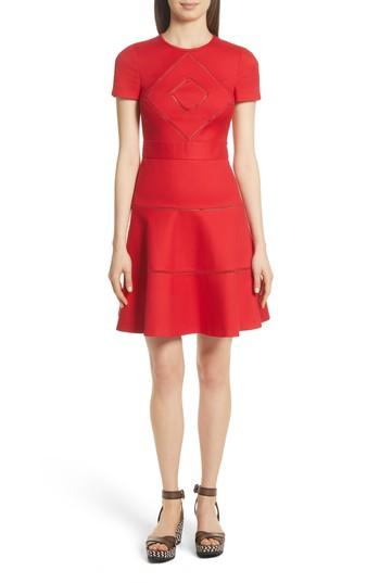 Women's Red Valentino Open Stripe Fit & Flare Dress Us / 42 It - Red