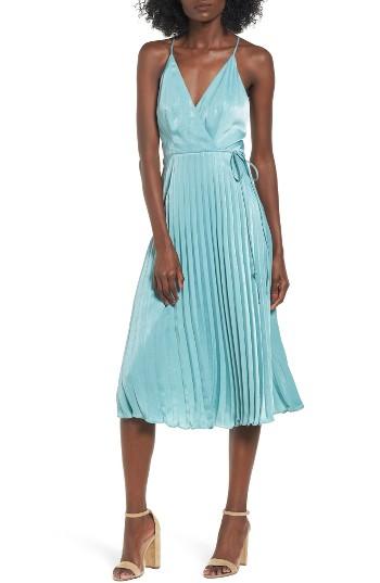 Women's Lush Pleated Satin Dress - Green