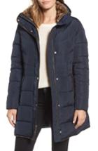 Women's Cole Haan Quilted Down & Feather Fill Jacket With Faux Fur Trim - Blue
